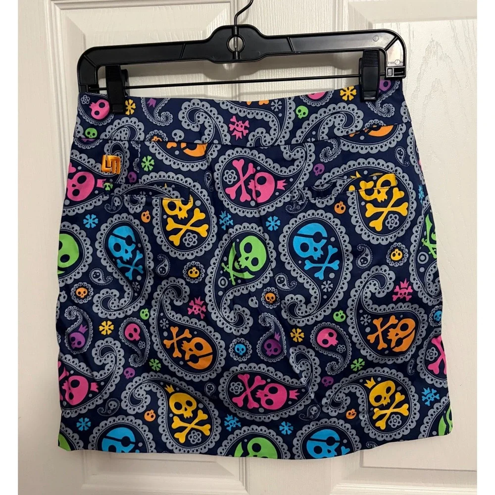 NEW Loudmouth | Women's Golf Skort Rainbow Paisley Skull Jolly Roger Sz‎ 2